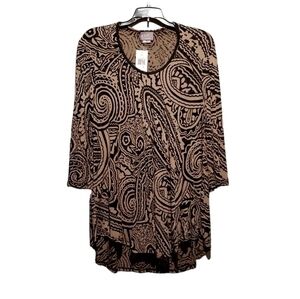 Elif by Jordan Taylor Pattern Sheer Tunic Tan Black Small NWT‎